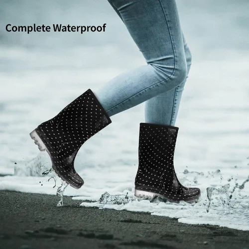 Miniatura 30 de DKSUKO Waterproof Womens Rain Boots insulated,Lightweight Rubber fashion Boots in Gardening,Warm and Comfortable Wide Calf Rain Boots with Glossy in