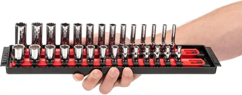 Miniatura 7 de TEKTON Juego de llaves de vaso de 12 puntos poco profundas y profundas de 1/4 pulgadas con rieles y bandejas, 50 piezas