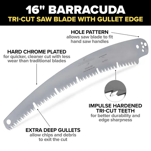Miniatura 3 de Barracuda™ Hoja de sierra de corte triple de 16 pulgadas con borde de goleta Dientes duros cromados, endurecidos por impulso, se adapta a postes