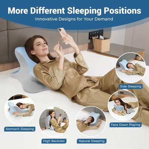 Miniatura 5 de Almohada de lectura para cama, para acostarse, inclinarse y boca abajo, almohada ergonómica de espuma viscoelástica para cabecero, almohada de apoyo
