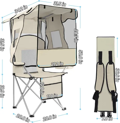 Miniatura 3 de ptlsy Silla de playa con toldo de sombra, silla de camping plegable para adultos con portavasos, bolsa enfriadora para campamento, pesca, playa, Azul