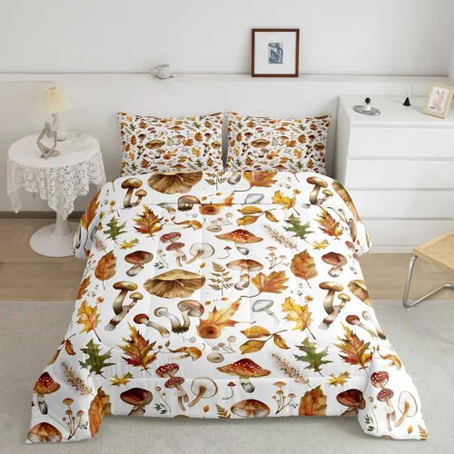Miniatura 21 de Feelyou Lindo juego de edredón decorativo de hongos para niños, edredón de hongos de dibujos animados para niños y adolescentes, juego de ropa