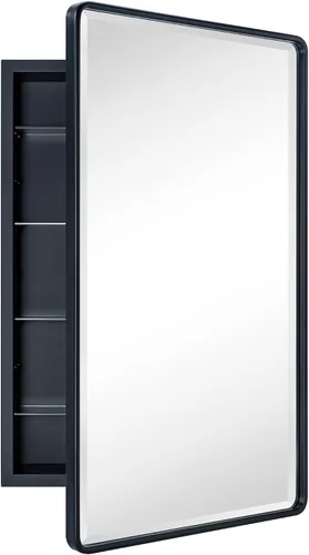 Miniatura 14 de TEHOME Botiquín de baño empotrado con marco de metal dorado cepillado con espejo rectangular redondeado con espejo biselado de 16 x 24 pulgadas