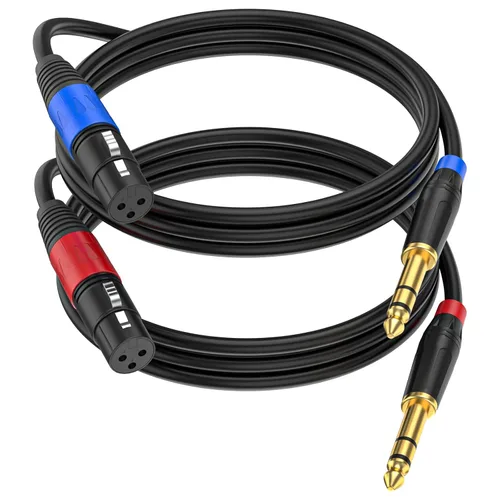 Miniatura 10 de Pack de 2 Cables XLR Hembra a 1/4 Pulgada 6,35 mm TRS Mono Jack para Micrófono Dinámico, 1,6 Pies, Negro, Cable de Micrófono XLR Hembra Equilibrado