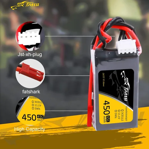 Miniatura 3 de TATTU Batería LiPo de 11.1V 450mAh 3S 45C con enchufe JST (2 piezas)