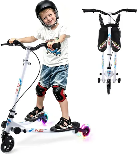 Swing Scooter for Kids, 3 Wheels Foldable Wiggle Kick Scooter Push Drifting with 4 Adjustable Handlebar & 2 Rear LED Wheel for Boys and Girls Ages