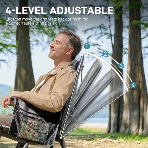 Miniatura 4 de EVER ADVANCED Sillas de campamento reclinables para adultos, ligeras, silla reclinable plegable con respaldo ajustable, sillas de salón de 4 Negro
