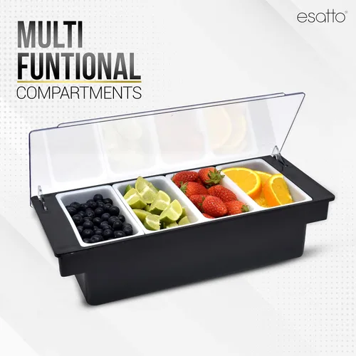 Miniatura 6 de Esatto - Porta condimentos para bar, bandeja de guarnición refrigerada con tapa para bar, 4 insertos de 1/2 pinta, con 12 vertedores para botellas