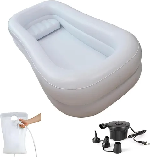 Bañera inflable portátil para adultos, kit de ducha de cabecera de PVC con almohada, incluye bomba de aire y bolsa de agua, ideal para ancianos