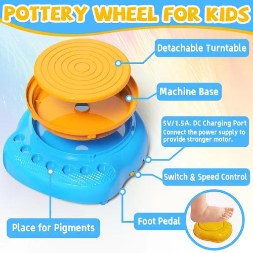 Miniatura 4 de Vinkp Rueda de cerámica para niños, kit completo de pintura de cerámica, artes y manualidades para niños de 8 a 12 años con arcilla seca al aire