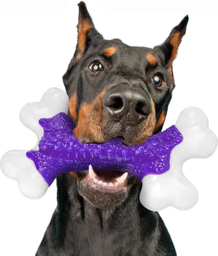 Kseroo - Juguetes duros para perros masticadores agresivos de raza grande y mediana con sabor a tocino, juguete de hueso para perros, de nailon