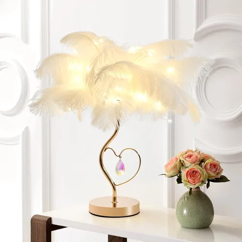 Miniatura 14 de ZYLEIESENBAO - Lámpara de pluma blanca con textura de piel de mesa H16'' Moderna lámpara de escritorio de princesa con trípode, luz esponjosa