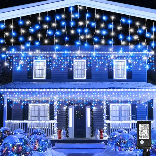 Miniatura 12 de Luces de carámbano para exteriores, 16.5 pies, 200 luces LED de Navidad para exteriores, impermeables, 8 modos de enchufe, cortina de luz conectable
