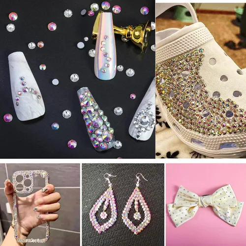 Miniatura 5 de Beadsland 7200 piezas de diamantes de imitación con parte trasera plana, gemas de cristal AB para uñas diamantes de imitación de cristal redondos