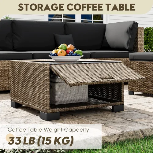 Miniatura 3 de LHBcraft Juego de muebles de patio de 7 piezas, seccionales para exteriores, tejido manual para todo tipo de clima, sofá seccional de mimbre de Ye-bk