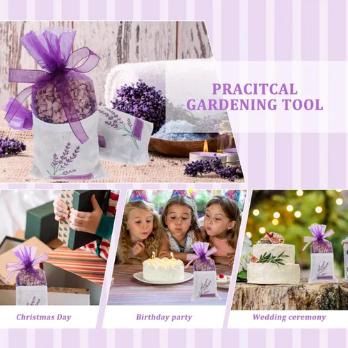 Miniatura 6 de DOITOOL Paquete de 25 bolsas de lavanda de 6.49 x 2.83 pulgadas, bolsas de fragancia de organza con cinta para fragancia del hogar, ambientador