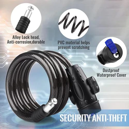 Miniatura 2 de Candado de bicicleta, [4 pies/3.9 ft] Diyife - Candados de cable para bicicleta con 2 llaves, resistente a la intemperie, cable de seguridad