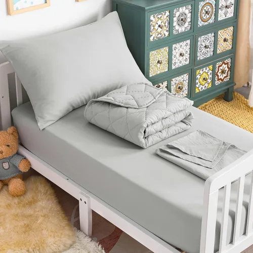 Miniatura 23 de NTBAY Juego de edredón Twin con sábanas, juego de ropa de cama Twin suave y transpirable de 5 piezas, cama Twin en una bolsa, juego de edredón Gris