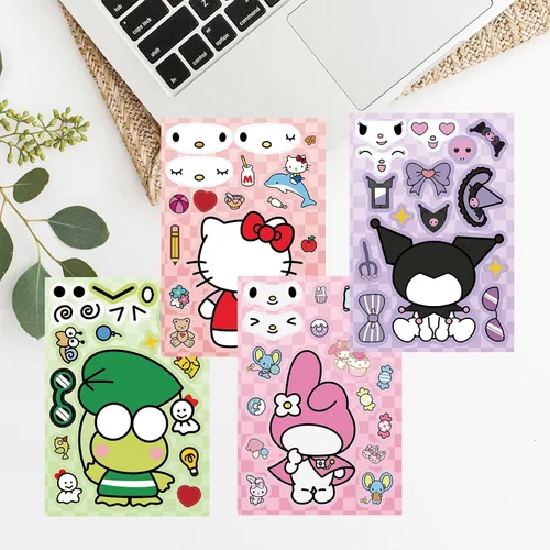 Miniatura 4 de Lindas calcomanías de anime para niños, 24 hojas, crea tus propias calcomanías de dibujos animados de anime, crea calcomanías de cara