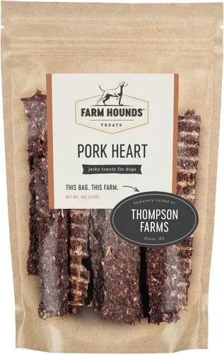 Farm Hounds Golosinas de cecina de corazón de cerdo para perros, golosinas secas de primera calidad, golosinas de entrenamiento con alto contenido