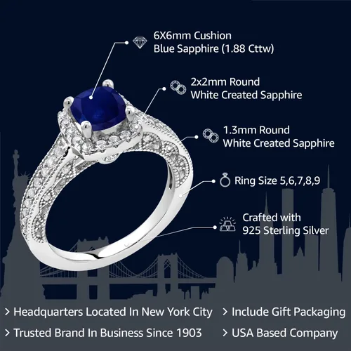 Miniatura 52 de Gem Stone King Anillo de compromiso de plata de ley 925 de 0.236 in con piedra natal y zafiro blanco creado con acento Anillo de compromiso