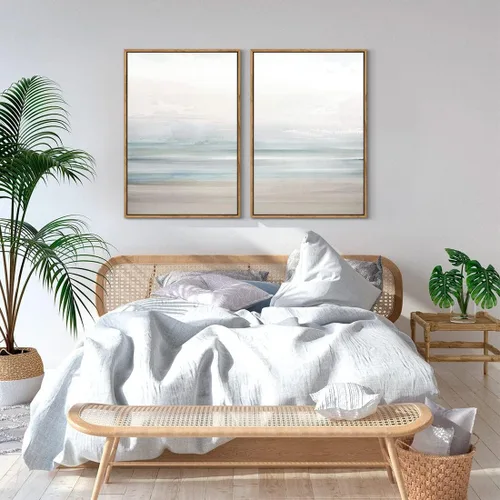 Miniatura 5 de Gardenia Art - Lienzo enmarcado para decoración de pared, diseño de playa costera, lienzo abstracto, pintura de paisaje oceánico moderno