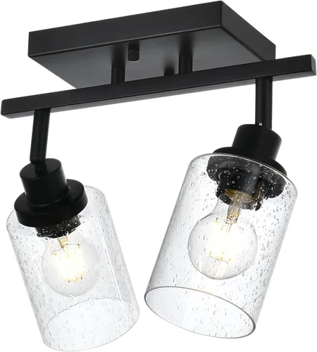 Miniatura 11 de 2-Luz de Pared con Foco y Sombra de Vidrio Sembrado, Iluminación Moderna de Techo en Níquel Cepillado para Pasillo y Baño