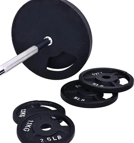 Miniatura 3 de Fitvids Placas de peso estándar de hierro fundido que incluyen barra estándar de 5 pies con cerraduras de estrella, juego de 95 libras