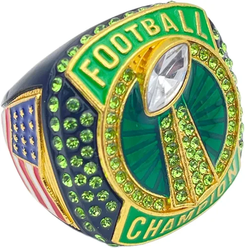 Anillos deportivos de descuento, ANILLO DE CAMPEÓN DE FÚTBOL — Premio del jugador, colores surtidos y piedras preciosas, Aleación, madera, zinc,