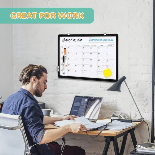 Miniatura 5 de Pizarra blanca con calendario mensual para pared, pizarra de borrado en seco de 16 x 12 pulgadas, pequeña pizarra blanca magnética, tablero colgante
