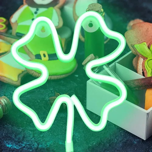 Miniatura 3 de Letreros LED de neón con luces de trébol para decoración de pared, decoración del día de San Patricio, luz de trébol USB o alimentada por batería
