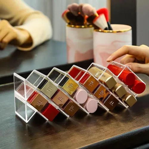 Miniatura 6 de WECHENG Organizador de lápiz labial acrílico de plástico transparente, soporte para lápiz labial, apilable en 16 espacios, soporte para brillo