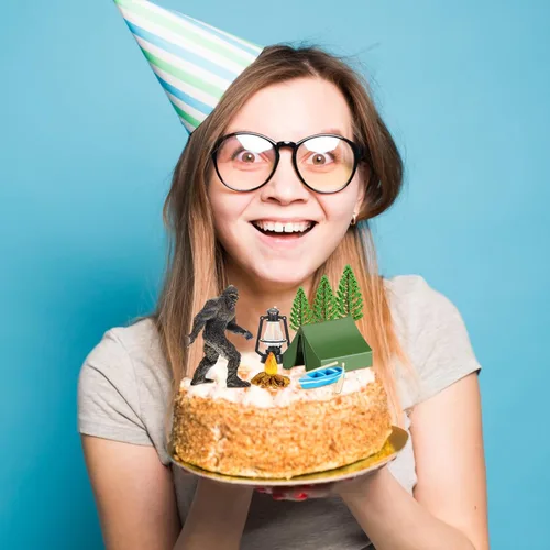 Miniatura 5 de 12 piezas de decoración de pastel de campamento con temática de campamento para fiesta de cumpleaños, incluye estatua de pie grande, tienda