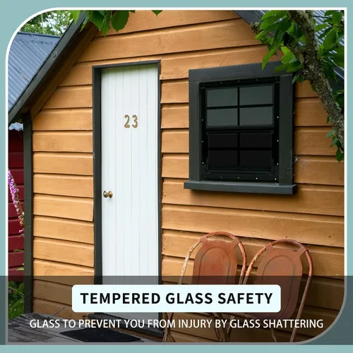 Miniatura 6 de Tandefio Paquete de 2 Ventanas de Cobertizo Empotradas de 16 x 16 pulgadas de color negro con vidrio templado y malla para el hogar, ventanas
