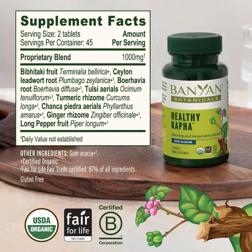 Miniatura 3 de Banyan Botanicals Organic Healthy Kapha – Suplemento herbario cálido y vigorizante – Apoya el movimiento sistémico, la energía física