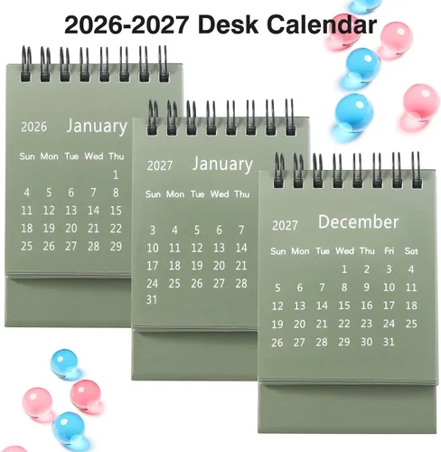 Miniatura 3 de Calendario de escritorio 2026-2027, calendario de 2 años desde enero de 2026 hasta diciembre de 2027, planificador mensual de mesa con calcomanías