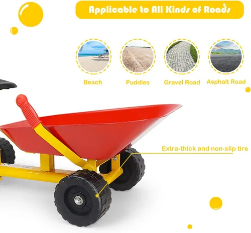 Miniatura 7 de Costzon - Carretilla de arena para niños, juguete de caja de arena para exteriores con mango ergonómico y 4 ruedas, herramienta de juego de jardín