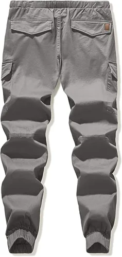 Miniatura 8 de JMIERR Pantalones cargo de moda para hombre, casuales, de algodón, elásticos, de sarga con cordón, pantalones deportivos con 6 bolsillos