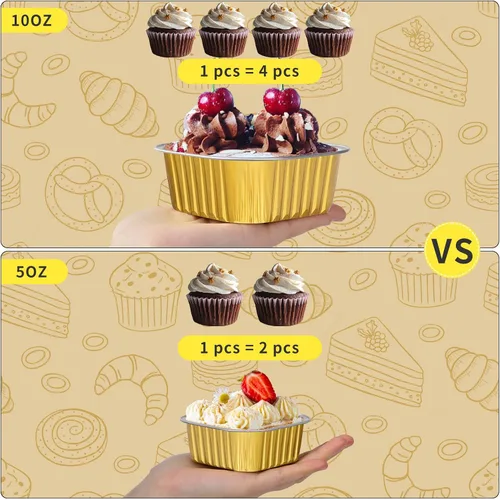 Miniatura 3 de Mini moldes para pasteles de 10 oz con tapas, paquete de 40 moldes de papel de aluminio para brownies, moldes desechables tipo ramekins para Dorado