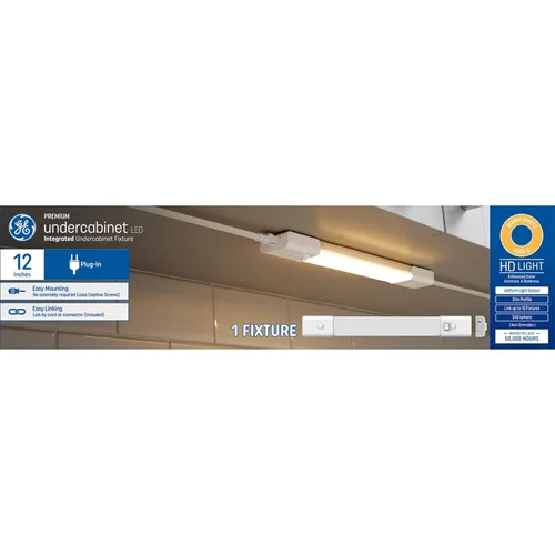 Miniatura 13 de GE Lámpara LED HD+ para debajo del gabinete, accesorio de perfil delgado integrado enlazable para cocinas, color blanco cálido, enchufable, 24