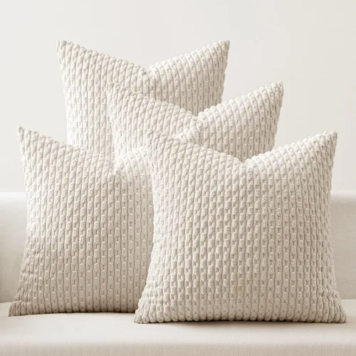 MIULEE - Juego de 4 fundas de almohada suaves para sofá, decorativas, estilo bohemio, con rayas, fundas de almohada de corduroy, decoración rústica