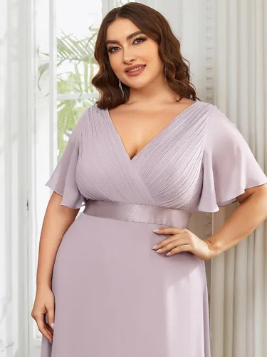 Miniatura 191 de Ever-Pretty Vestido formal para mujer, Navidad, Año Nuevo, cuello en V, gasa, talla grande, largo hasta el suelo, vestido de dama de honor