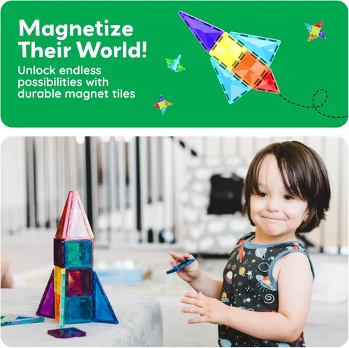Miniatura 5 de PicassoTiles 120 piezas de fichas magnéticas de tamaño mini, juguetes magnéticos de la serie diamante, juego de bloques de construcción sensorial