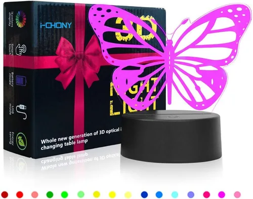 Miniatura 3 de i-CHONY - Luz Nocturna de Mariposa 3D, Regalo de Cumpleaños, Lámpara de Ilusión, 7 Colores que Cambian Automáticamente, Lámpara de Mesa o Escritorio