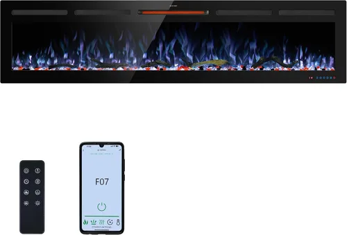 Miniatura 11 de Insertos de chimenea eléctrica WiFi de 33 pulgadas, calentador de chimenea empotrado y montado en la pared con color de llama ajustable y brillo