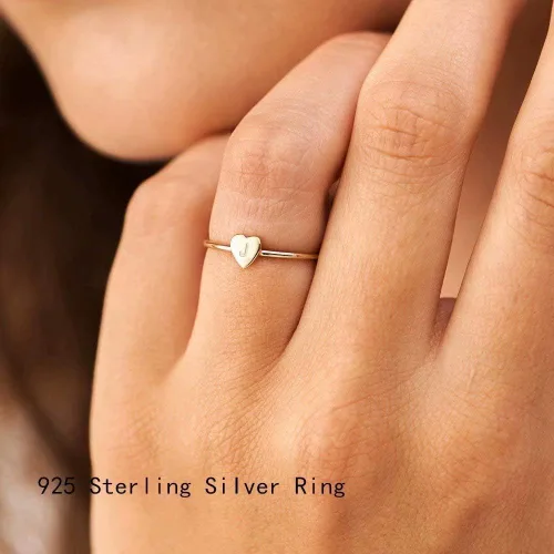 Miniatura 2 de Memorjew 925 Sterling Silver Rings for Girls Women, Dainty Initial Heart Ring Stacking Ring for Women Girls Jewelry Gifts
