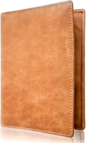 Cartera para pasaporte, bloqueo RFID de cuero de lujo, soporte para pasaporte premium, caja de regalo, Vintage Marrón Discreto, Minimalista