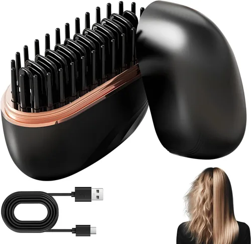 Mini alisador de pelo, Go Brush Pro, pequeño peine alisador portátil recargable inalámbrico, carcasa antiquemaduras, control de temperatura de 3