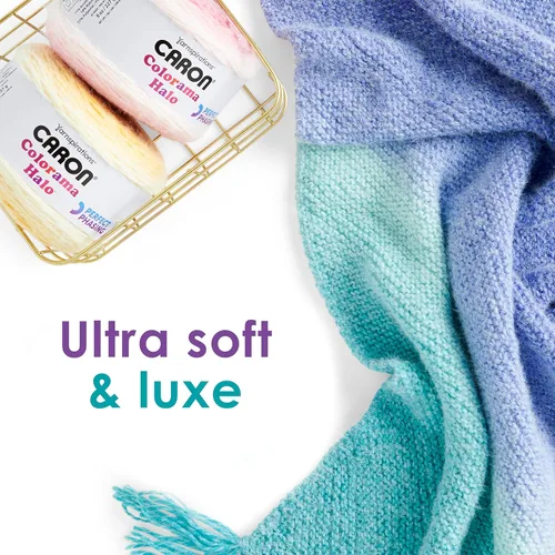 Miniatura 6 de Caron Colorama Halo Cake Ultra Marine Hilo - Paquete de 2 unidades de 8oz/226.79g - 71% acrílico, 18% nailon, 11% poliéster, #5 grueso, 60 yardas