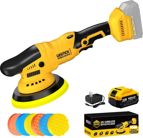 20V Cordless Buffer Polisher with 4000mAh Battery&Quick Charger - 10000RPM High Power | 6-Speed Adjust Dual Action | 6-Inch Powerful Car Buffer